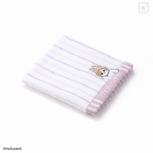 Japan Mofusand Embroidered Towel - Cat / Rabbit Stripe Pink - 2