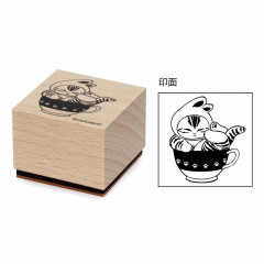 Japan Mofusand Exhibition Wooden Stamp - Cat : Rabbit In Teacup