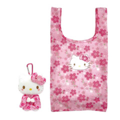 Japan Sanrio Eco Shopping Bag & Mascot Plush - Hello Kitty / Sakura Kimono / Pink