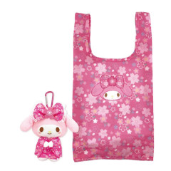 Japan Sanrio Eco Shopping Bag & Mascot Plush - My Melody / Sakura Kimono / Pink