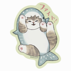 Japan Mofusand Exhibition Vinyl Sticker - Cat / Shark Fight!