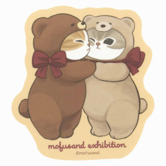Japan Mofusand Exhibition Vinyl Sticker - Cat / Hug Teddy Bear Nyan