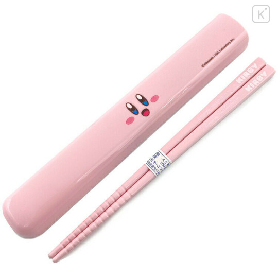 Japan Kirby 16.5cm Chopsticks with Case - Face Smile Pink - 1