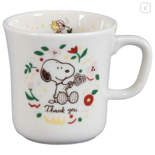 Japan Peanuts Porcelain Mug - Snoopy & Woodstock / Thank You - 1