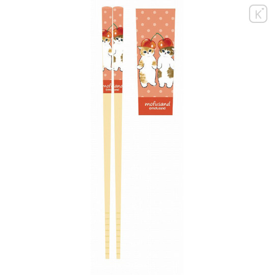 Japan Mofusand Bamboo Chopsticks 21cm - Cat / Cherry Red - 1
