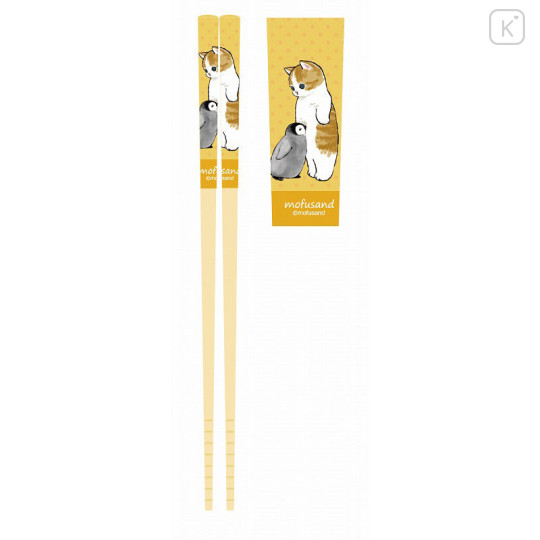 Japan Mofusand Bamboo Chopsticks 21cm - Cat / Penguin Orange - 1