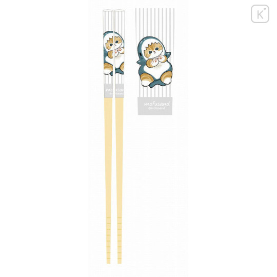Japan Mofusand Bamboo Chopsticks 21cm - Cat / Shark Nyan White - 1