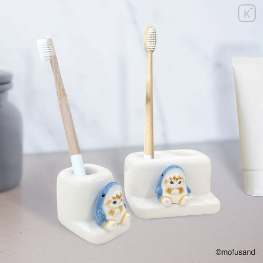 Japan Mofusand Double Toothbrush Stand with Figure - Cat / Shark Nyan - 2
