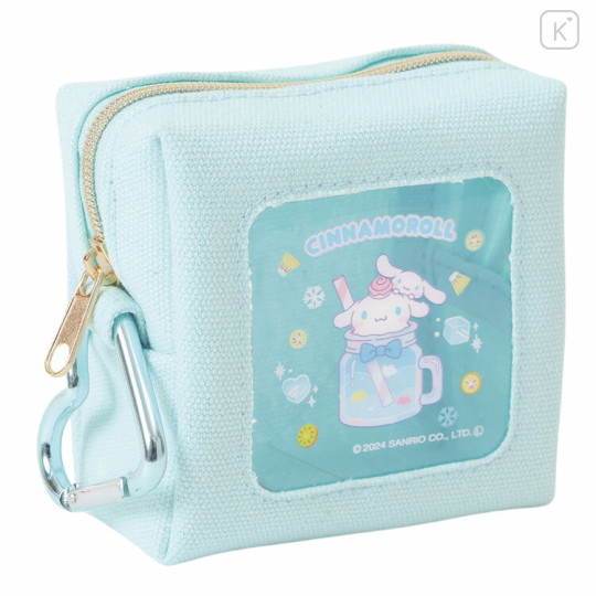 Japan Sanrio Petit Pouch with Carabiner - Cinnamoroll Special Drink - 1