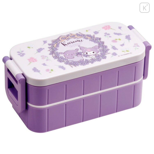 Japan Sanrio 2 Tier Bento Lunch Box - Kuromi / Purple Flora B - 1