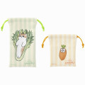 Japan Mofusand Mofumofu Marche 2 Size Drawstring Purse Set - Vegetable Cat / Green & Yellow - 5