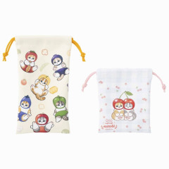 Japan Mofusand Mofumofu Marche 2 Size Drawstring Purse Set - Vegetable Fruit Cat