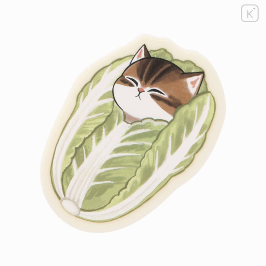 Japan Mofusand Mofumofu Marche Sleeping Acrylic Badge - Cat / Chinese Cabbage - 1