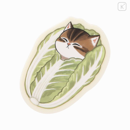 Japan Mofusand Mofumofu Marche Sleeping Acrylic Badge - Vegetable Cat / Chinese Cabbage - 1