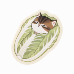 Japan Mofusand Mofumofu Marche Sleeping Acrylic Badge - Cat / Chinese Cabbage
