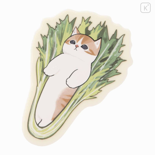 Japan Mofusand Mofumofu Marche Sleeping Acrylic Badge - Vegetable Cat / Mizuna - 1