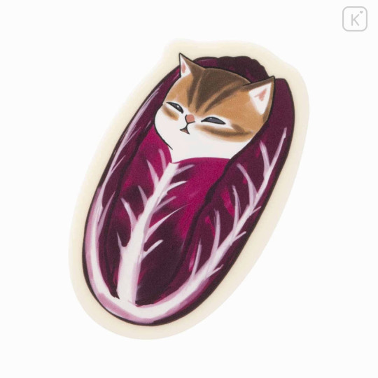 Japan Mofusand Mofumofu Marche Sleeping Acrylic Badge - Vegetable Cat / Purple Chinese Cabbage - 1