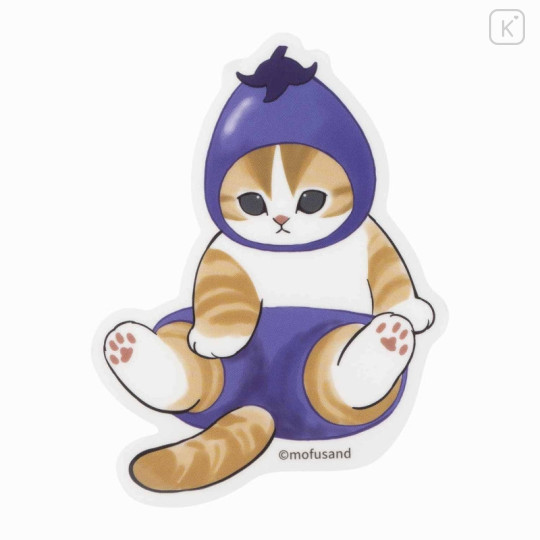 Japan Mofusand Mofumofu Marche Vinyl Sticker - Vegetable Cat / Eggplant - 1