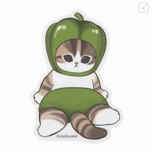 Japan Mofusand Mofumofu Marche Vinyl Sticker - Cat / Green Pepper - 1
