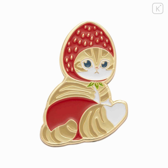 Japan Mofusand Mofumofu Marche Pin Badge - Cat / Strawberry - 1