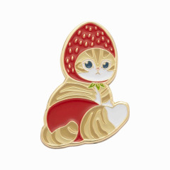 Japan Mofusand Mofumofu Marche Pin Badge - Cat / Strawberry