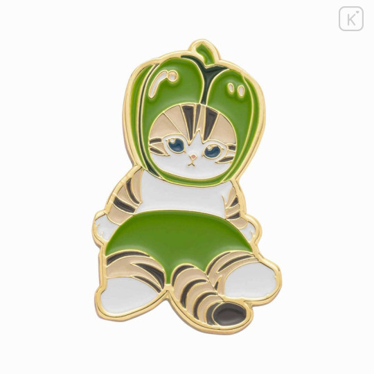 Japan Mofusand Mofumofu Marche Pin Badge - Vegetable Cat / Green Pepper - 1