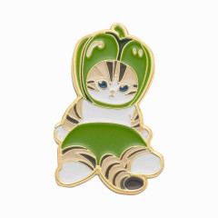 Japan Mofusand Mofumofu Marche Pin Badge - Vegetable Cat / Green Pepper