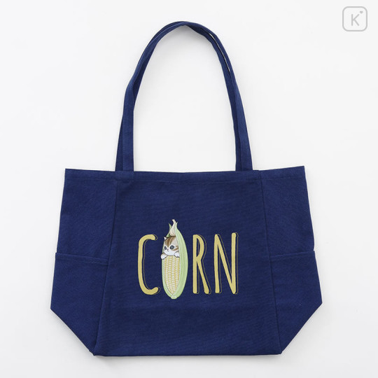 Japan Mofusand Mofumofu Marche Tote Bag - Vegetable Cat / Corn Navy - 1