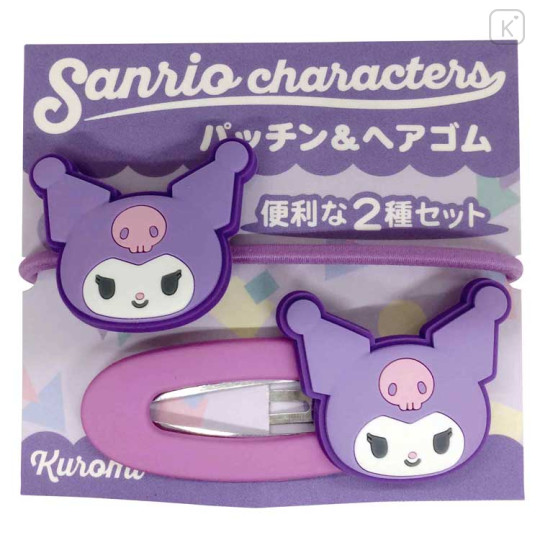 Japan Sanrio Hair Clip & Hair Tie - Kuromi / Smile - 1