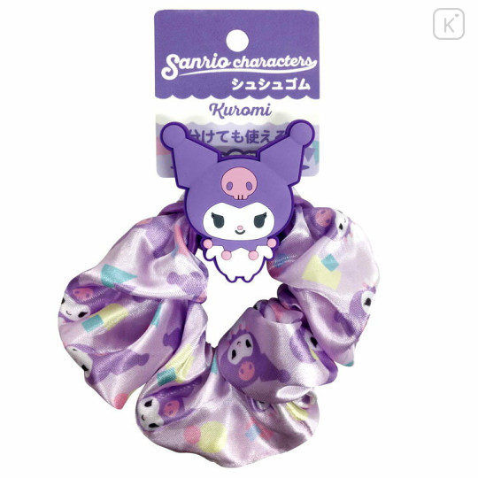 Japan Sanrio Hair Scrunchie & Mascot Tie - Kuromi / Smile - 1