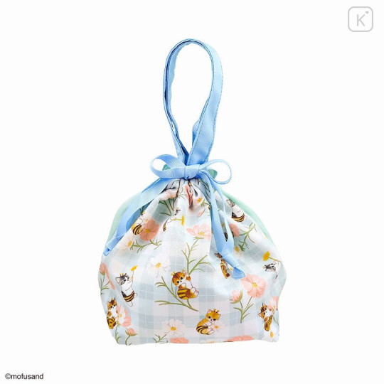 Japan Mofusand Drawstring Petit Bag - Cat / Flora Bee Blue - 6