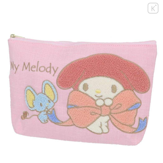 Japan Sanrio Sagara Embroidery Flat Cosmetic Pouch - My Melody - 1