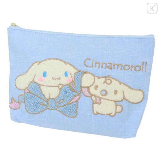 Japan Sanrio Sagara Embroidery Flat Cosmetic Pouch - Cinnamoroll & Milk - 1