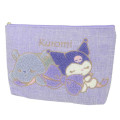 Japan Sanrio Sagara Embroidery Flat Cosmetic Pouch - Kuromi & Baku / Nap Time - 1