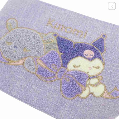 Japan Sanrio Sagara Embroidery Flat Cosmetic Pouch - Kuromi & Baku / Nap Time - 4