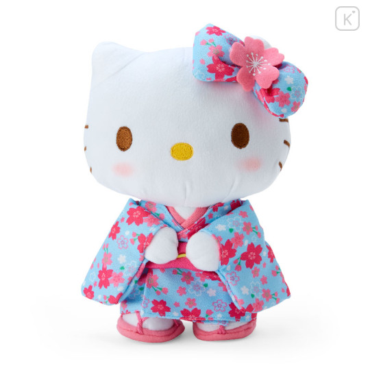 Japan Sanrio Plush Toy - Hello Kitty / Cherry Blossom Kimono Light Blue - 1