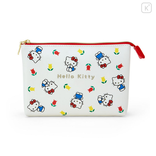 Japan Sanrio 3 Pocket Pouch - Hello Kitty / Flower - 1