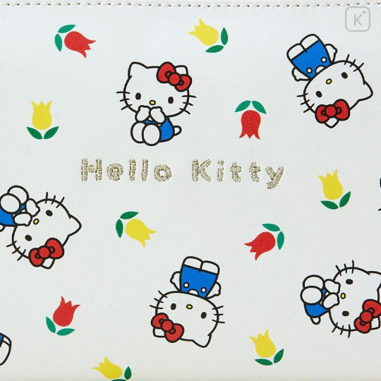 Japan Sanrio 3 Pocket Pouch - Hello Kitty / Flower - 4