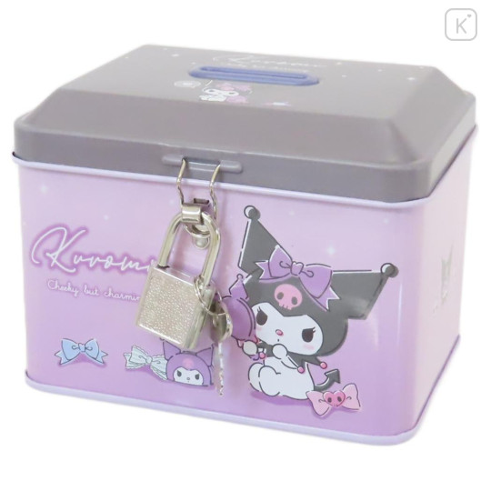 Japan Sanrio Can Piggy Bank with Lock Case - Kuromi - 1