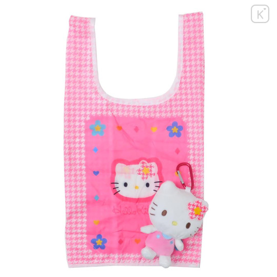 Japan Sanrio Eco Shopping Bag & Mascot Plush - Hello Kitty / Flora Gingham - 1