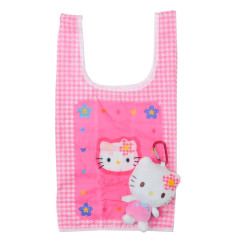 Japan Sanrio Eco Shopping Bag & Mascot Plush - Hello Kitty / Flora Gingham
