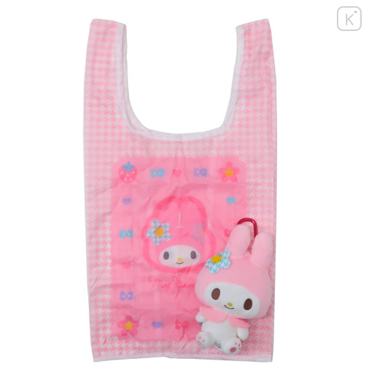 Japan Sanrio Eco Shopping Bag & Mascot Plush - My Melody / Flora Gingham - 1