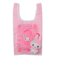 Japan Sanrio Eco Shopping Bag & Mascot Plush - My Melody / Flora Gingham