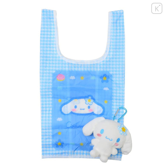 Japan Sanrio Eco Shopping Bag & Mascot Plush - Cinnamoroll / Flora Gingham - 1