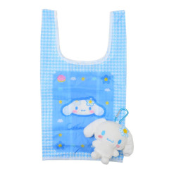 Japan Sanrio Eco Shopping Bag & Mascot Plush - Cinnamoroll / Flora Gingham