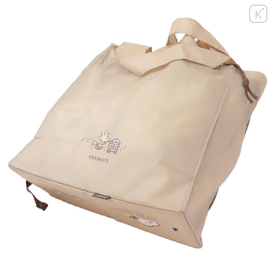 Japan Peanuts Eco Shopping Bag & Bottom Plate - Snoopy : Shopping Cappuccino - 2