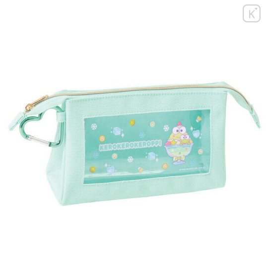 Japan Sanrio Clear Pen Pouch with Carabiner - Kerokerokeroppi / Soda Drink - 1