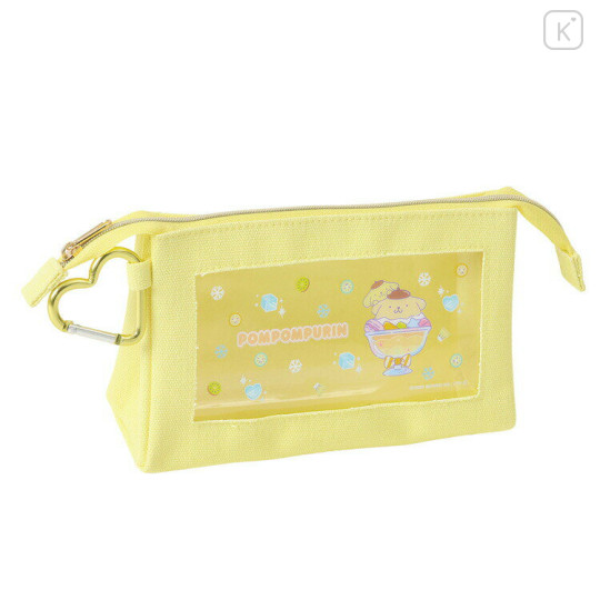 Japan Sanrio Clear Pen Pouch with Carabiner - Pompompurin / Soda Drink - 1