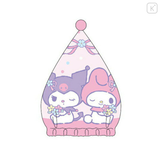 Japan Sanrio Quick Dry Hair Cap Towel - Kuromi & My Melody / Pink Flora - 2