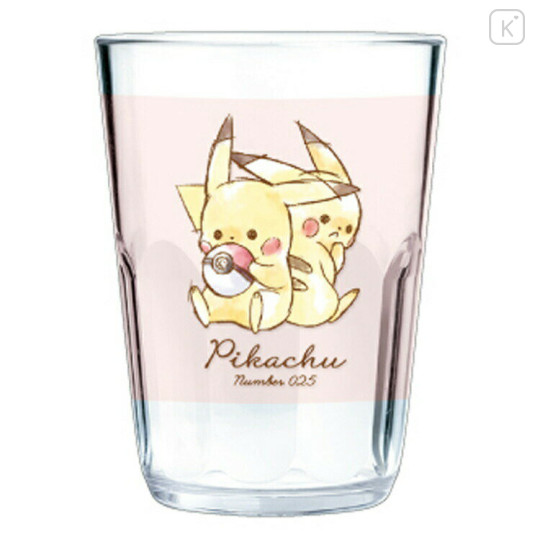 Japan Pokemon Acrylic Clear Tumbler - Pikachu / Number025 Pink - 1